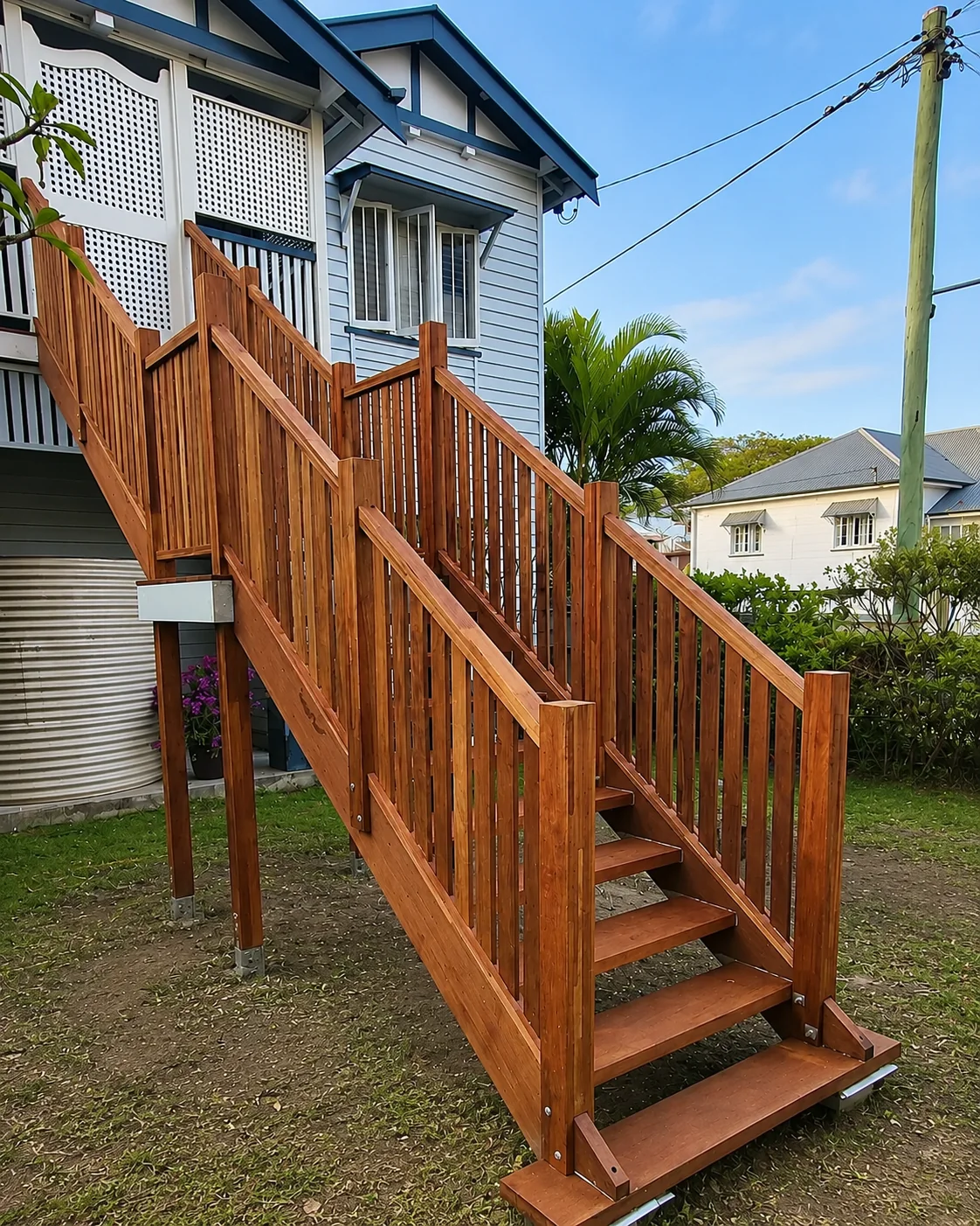 Completed hardwood external staircase at Kent Road, Wooloowin