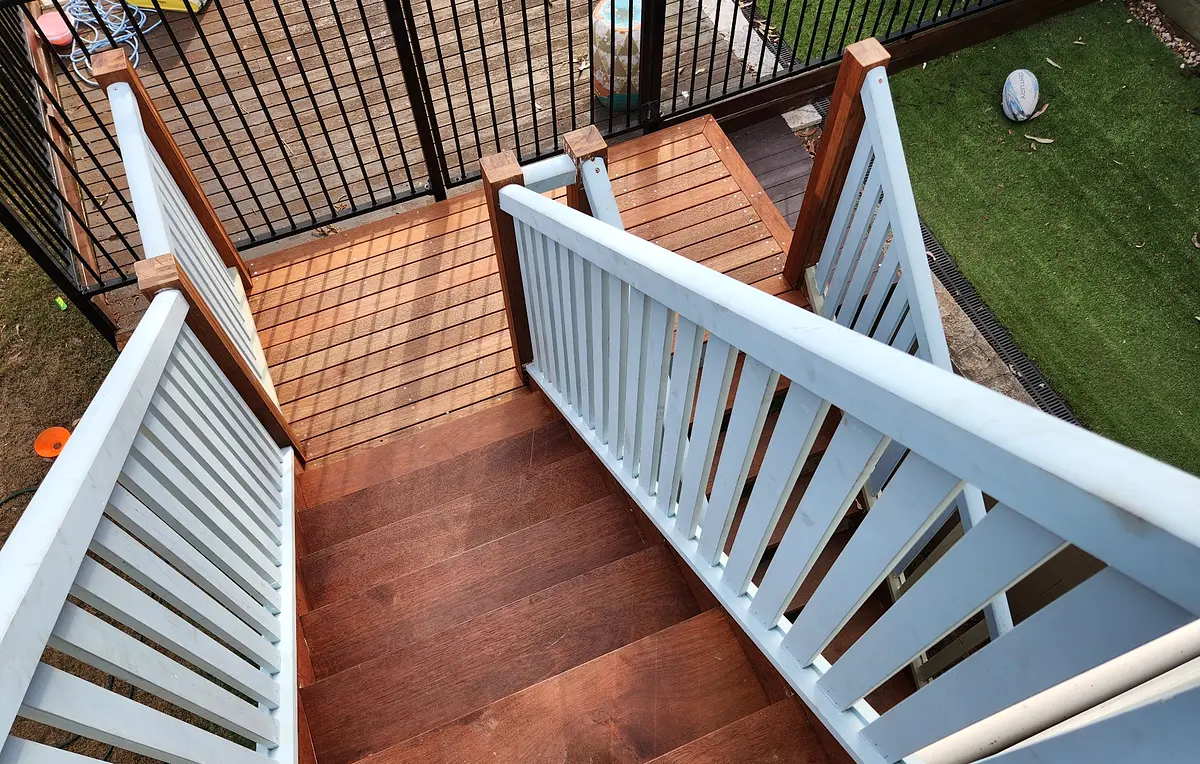 Hardwood double-flight staircase and landing viewed from above