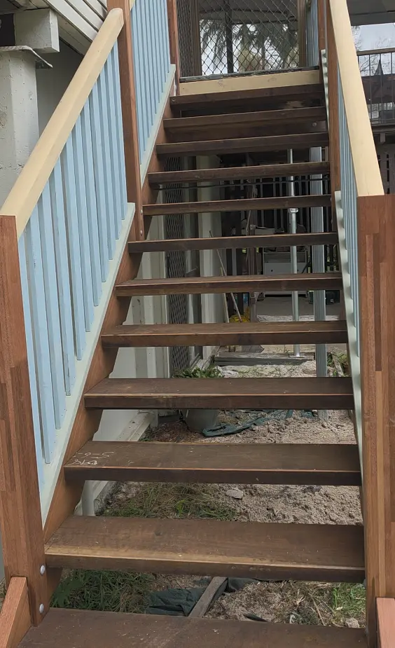 Straight external hardwood staircase with painted balustrades