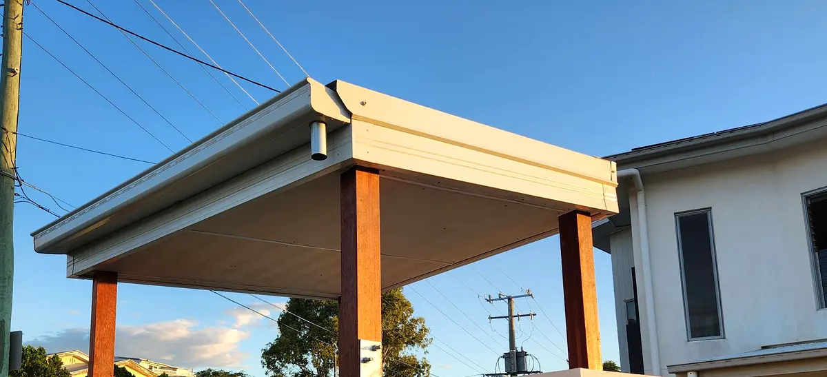 Timber-framed patio cover completed for a Brisbane home