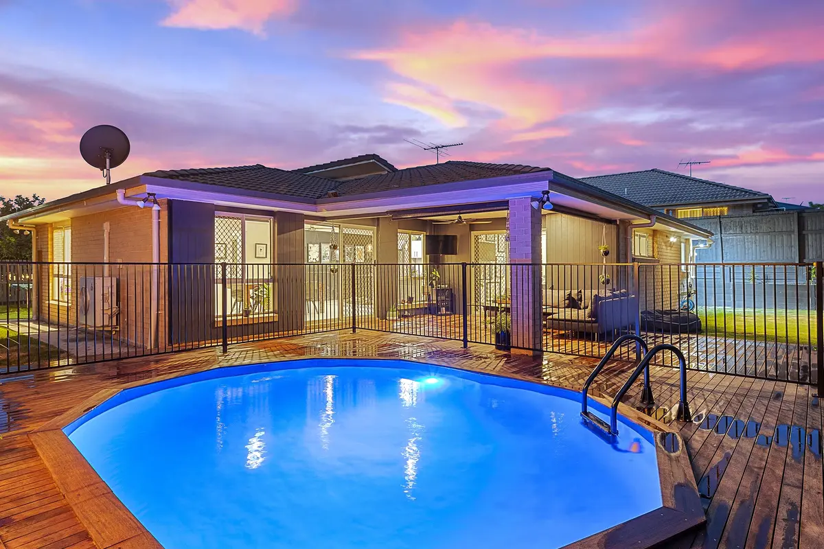 Completed low-set timber pool deck and outdoor entertaining area