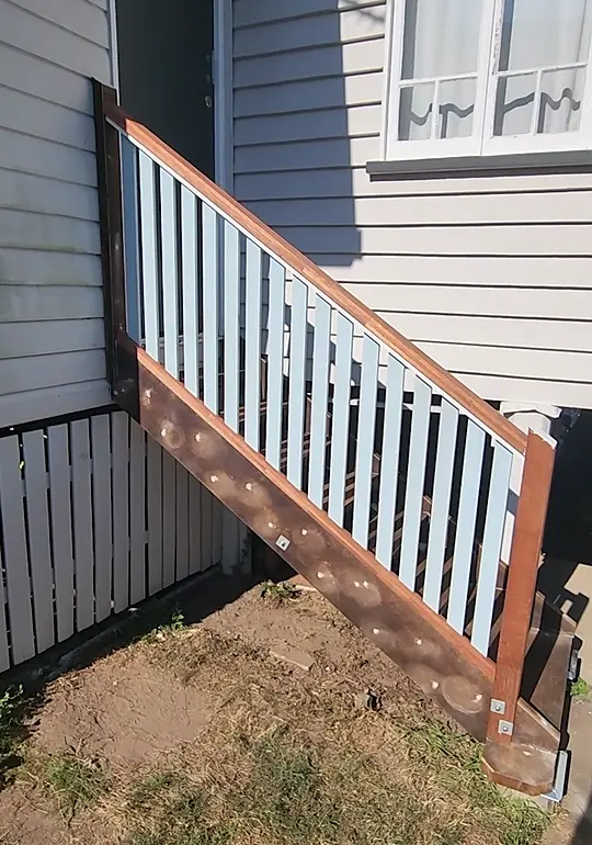 External timber staircase and painted timber balustrade